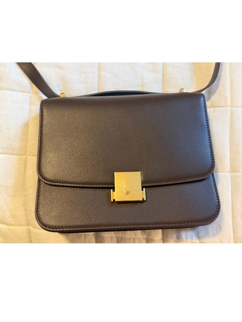 Quince Italian Leather Box Shoulder Bag Dark Chocolate Italian Leather Crossbody